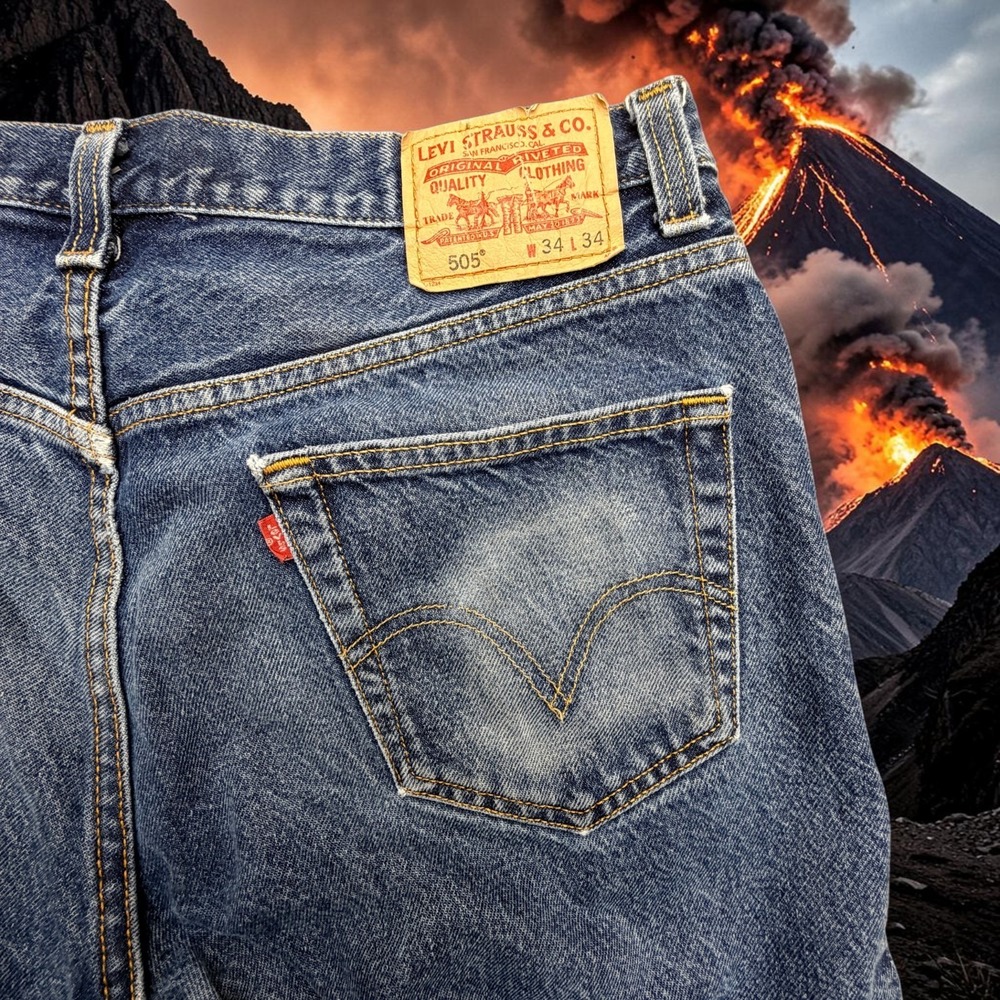 Levis 505 Regular Fit Jeans Mens 34x34 Blue Denim Straight Leg Thrashed Distress